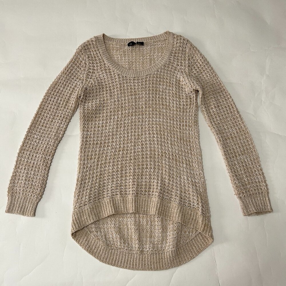 Ultra Flirt open knit sweater womens size M Beige high low tunic Y2k cottagecore
